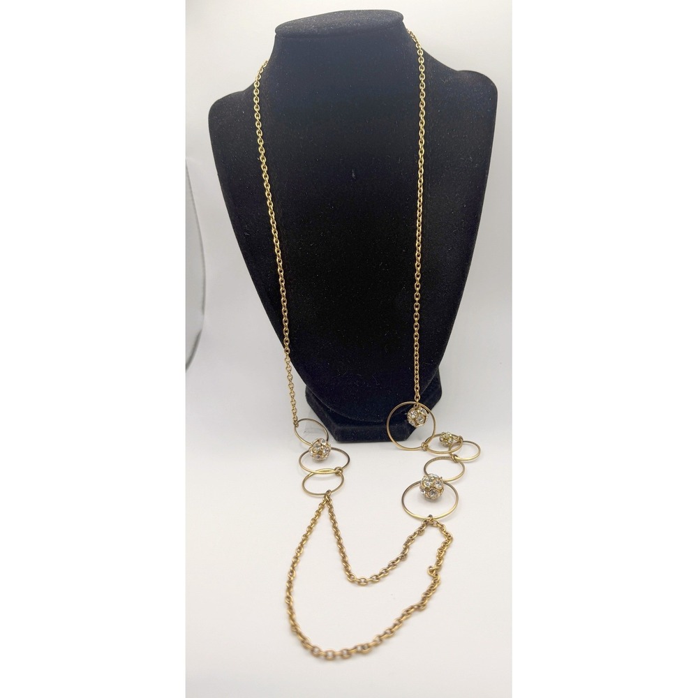Unique Lenora‎ Dame Gold Tone Long Necklace Crystal Orbs 32" 37" Drop